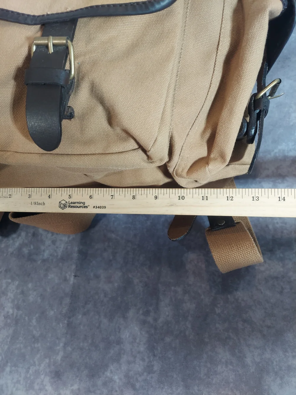 VTG GAP Canvas Military Rucksack Backpack Khaki Brown Leather Trim Utility